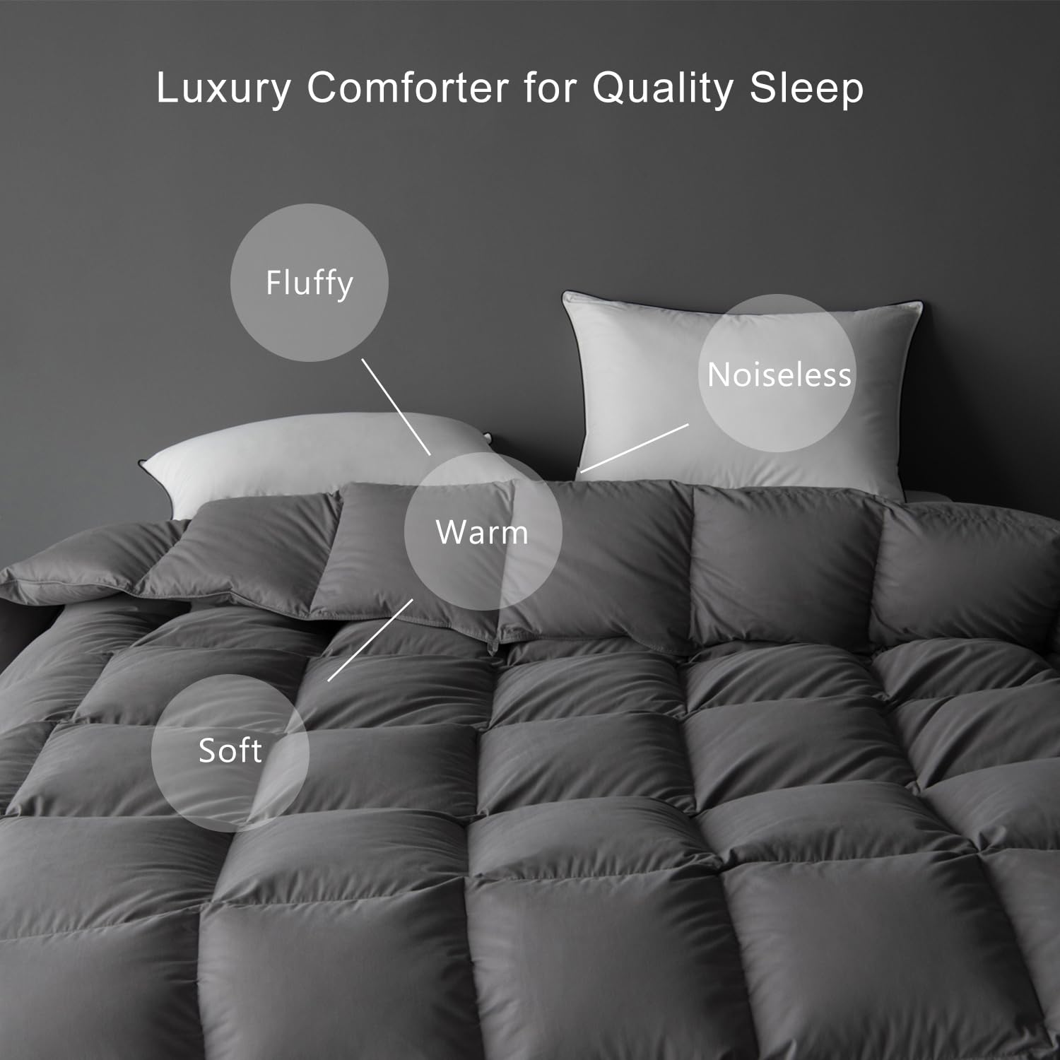 HYVIF Luxury Gray Feathers Down Fiber Comforter Twin Size - Down Fiber Duvet Core for All Seasons - Soft and Medium Warmth Hotel Collection Duvet Insert - Fluffy and Cozy，Twin (68 X 90”)