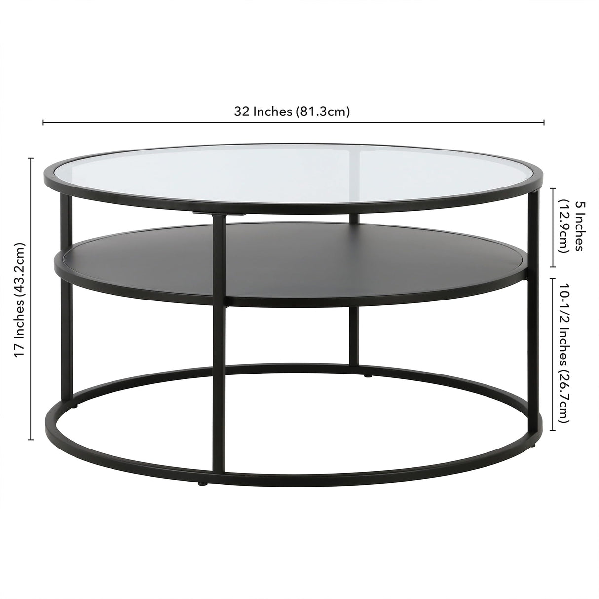 Ada 32" Wide Round Coffee Table in Blackened Bronze