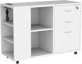 File Cabinet with Charging Station, Mobile Lateral Filing Cabinet with Lock