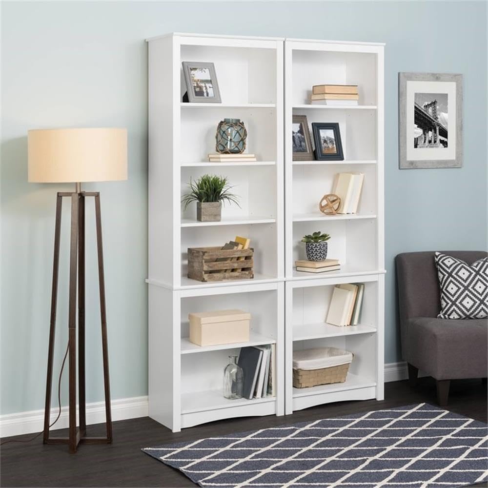 Sonoma Tall 6-Tier Bookcase 80"H with 2 Adjustable Shelves, White Storage Cabinet, Modern Display Cabinet, Bookshelf with Storage Shelves for Home Office, Living Room, Bedroom Organizer