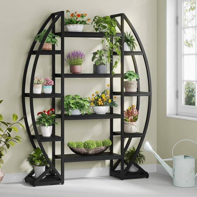 Curved Plant Stand Indoor, 8 Tiered Large Metal Plant Shelf, 69" Tall Industrial Flower