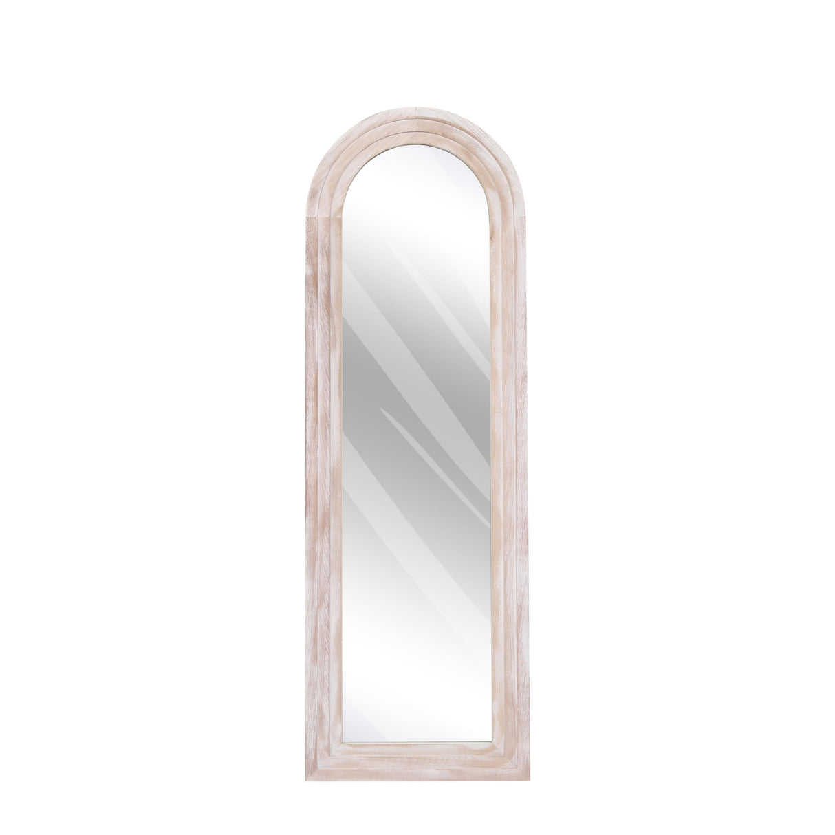 Arched Full Length Mirror with Solid Wood Frame, 65x22 Farmhouse Wall Mirror Full Length with Stand, Vertical Hanging, Leaning Standing for Bedroom, Living Room, Rustic White