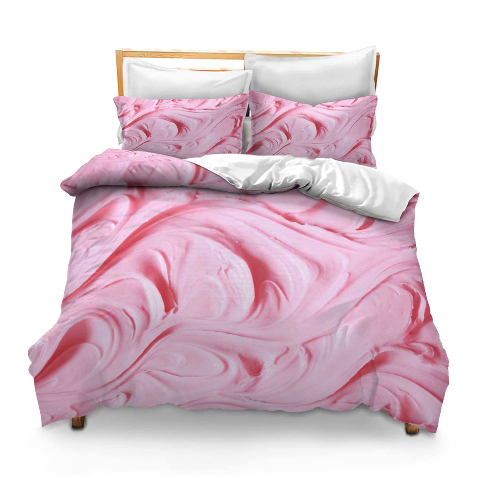 3PCS Comforter Cover Set with 2 Pillow Shams Lightweight Full Pink Marble Texture