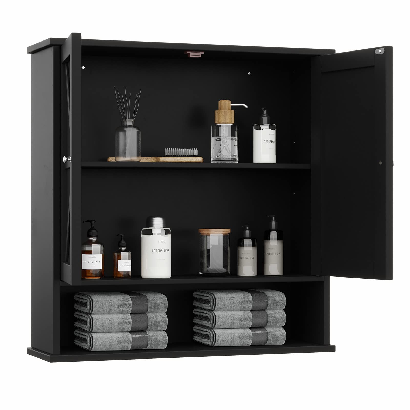 Two Door Wall Cabinet, Wooden Medicine Cabinet, Wall Mounted Bathroom Storage Cabinet