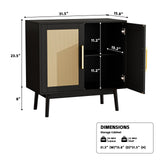 Buffet Cabinet, Rattan Cabinet, Set of 3, Storage Cabinet with 2 Doors