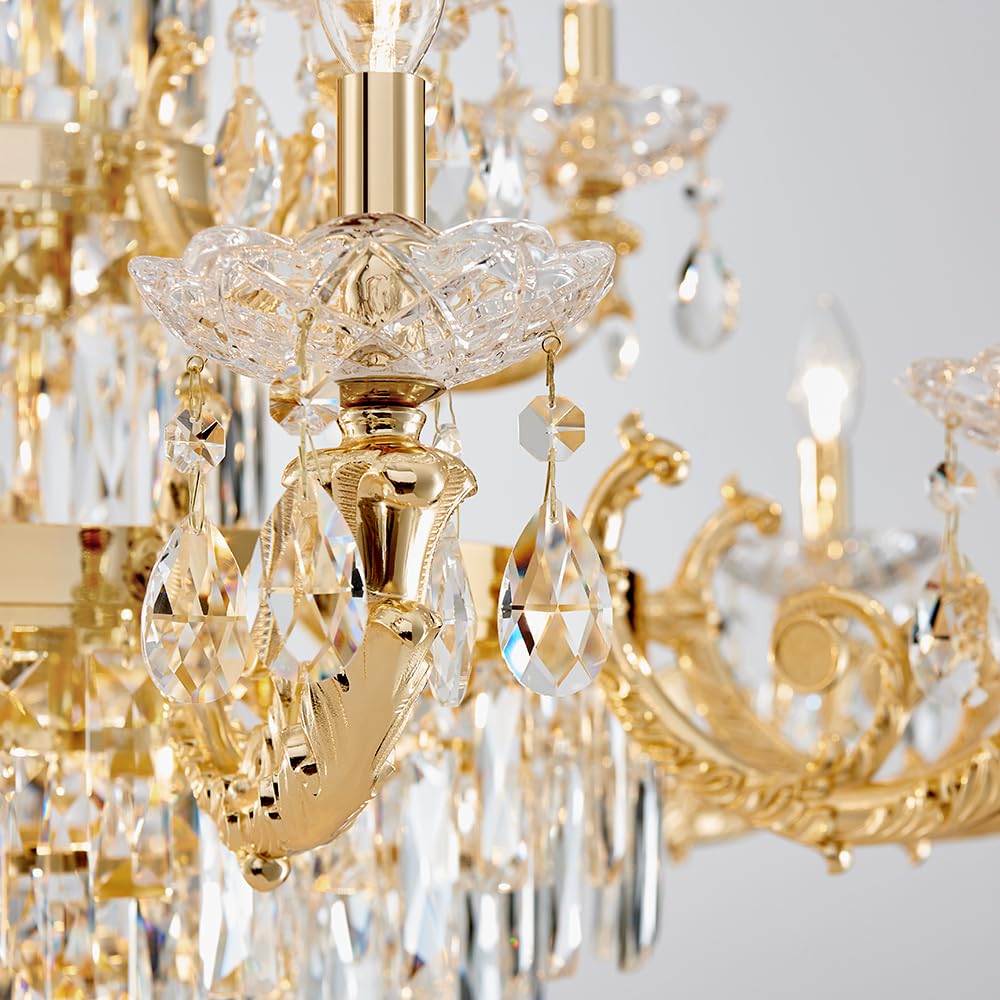 Gold Crystal Contemporary Chandelier Foyer Entryway Lighting, 2-Tier Large Foyer