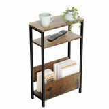 7.1" Narrow Side Table for Small Spaces, 3 Tier Small End Table with Magazine Holder