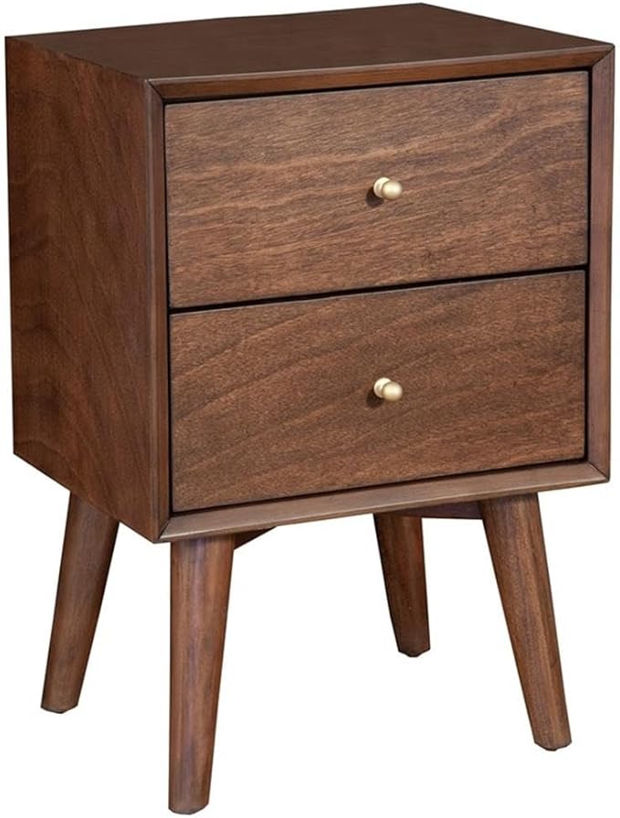 Mid Century Wood 2 Drawer Nightstand in Walnut (Brown)