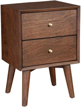 Mid Century Wood 2 Drawer Nightstand in Walnut (Brown)