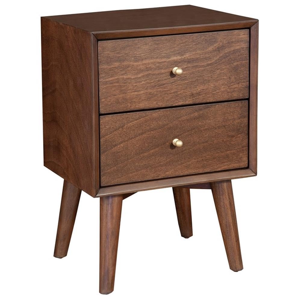 Mid Century Wood 2 Drawer Nightstand in Walnut (Brown)