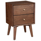 Mid Century Wood 2 Drawer Nightstand in Walnut (Brown)