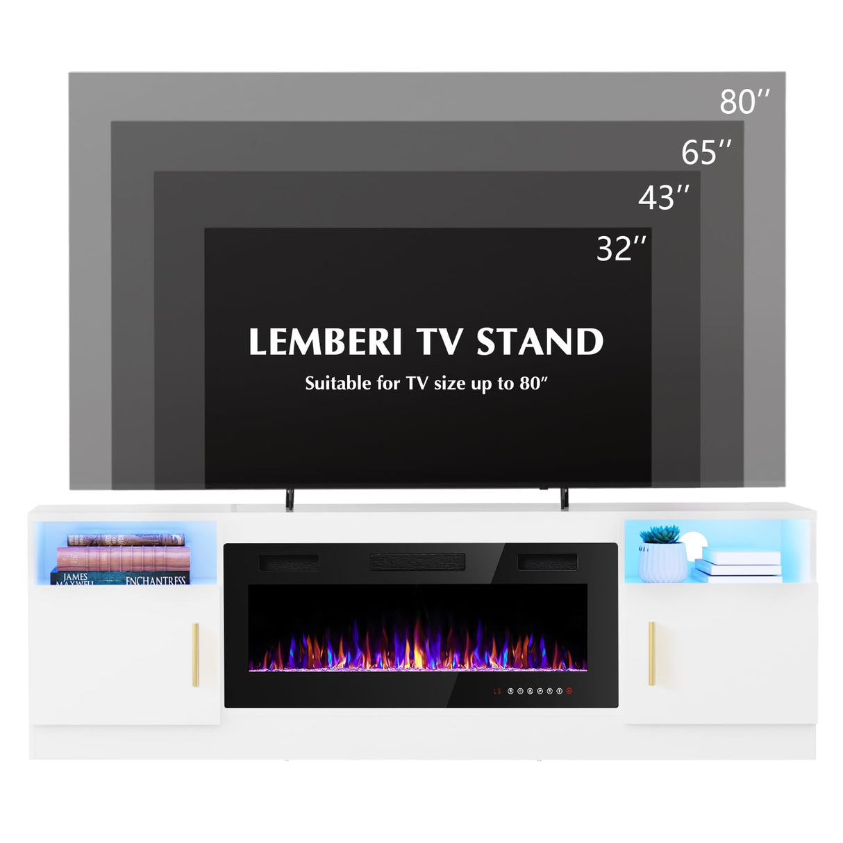 Fireplace tv Stand with 36 inch Fireplace Up to 80" TVs,LED Light Entertainment Center