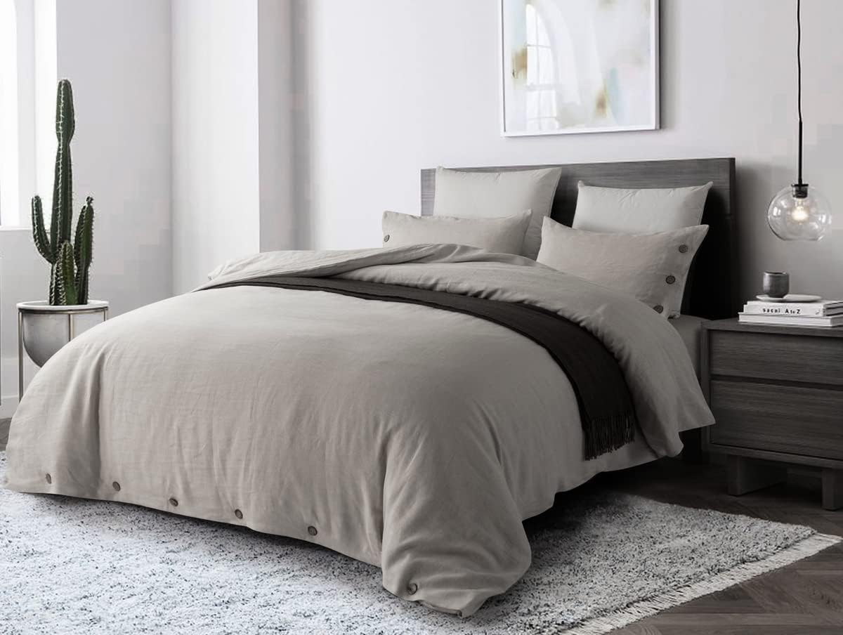 Stone Washed Linen King Duvet Cover 3-pc Set, Oeko-Tex Certified, Ultra-Soft