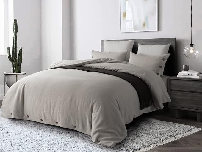 Stone Washed Linen King Duvet Cover 3-pc Set, Oeko-Tex Certified, Ultra-Soft