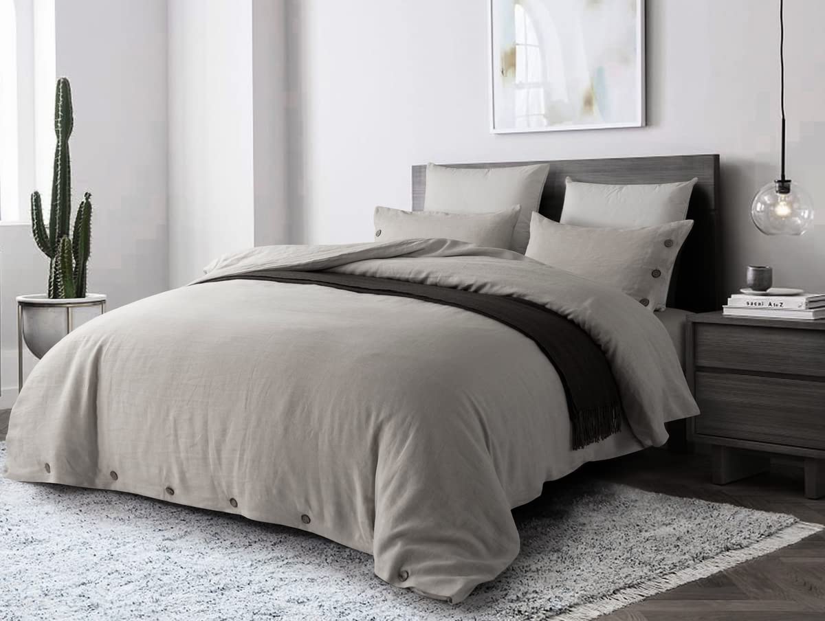 Stone Washed Linen King Duvet Cover 3-pc Set, Oeko-Tex Certified, Ultra-Soft