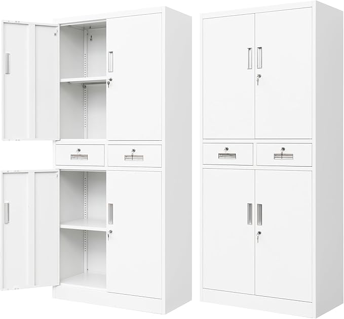 Metal Cabinet, Garage Storage Cabinet with Drawers and Adjustable Shelves for Garage