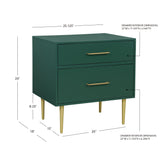 Linon Modern Dark Green Gold Hardware Lennon Two Drawer Nightstand