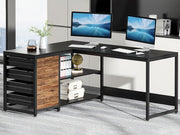L Shaped Computer Desk with Storage Drawers, 59 inch Corner Desk with Shelves