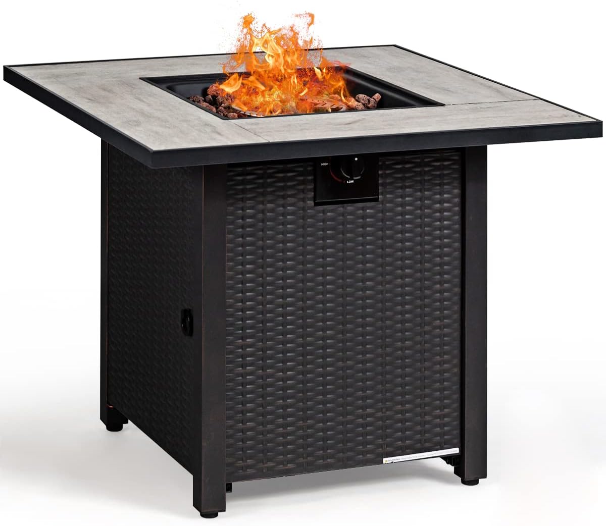 6 Piece Outdoor Rattan Sofa Set with 30in Propane Gas Fire Table