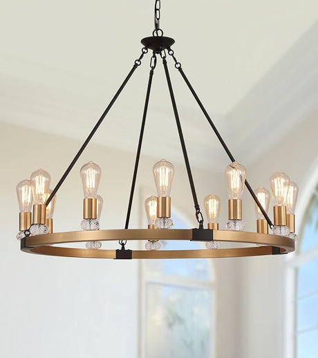 Black Wagon Wheel Chandeliers 12-Lights Large Modern Farmhouse Chandelier Light