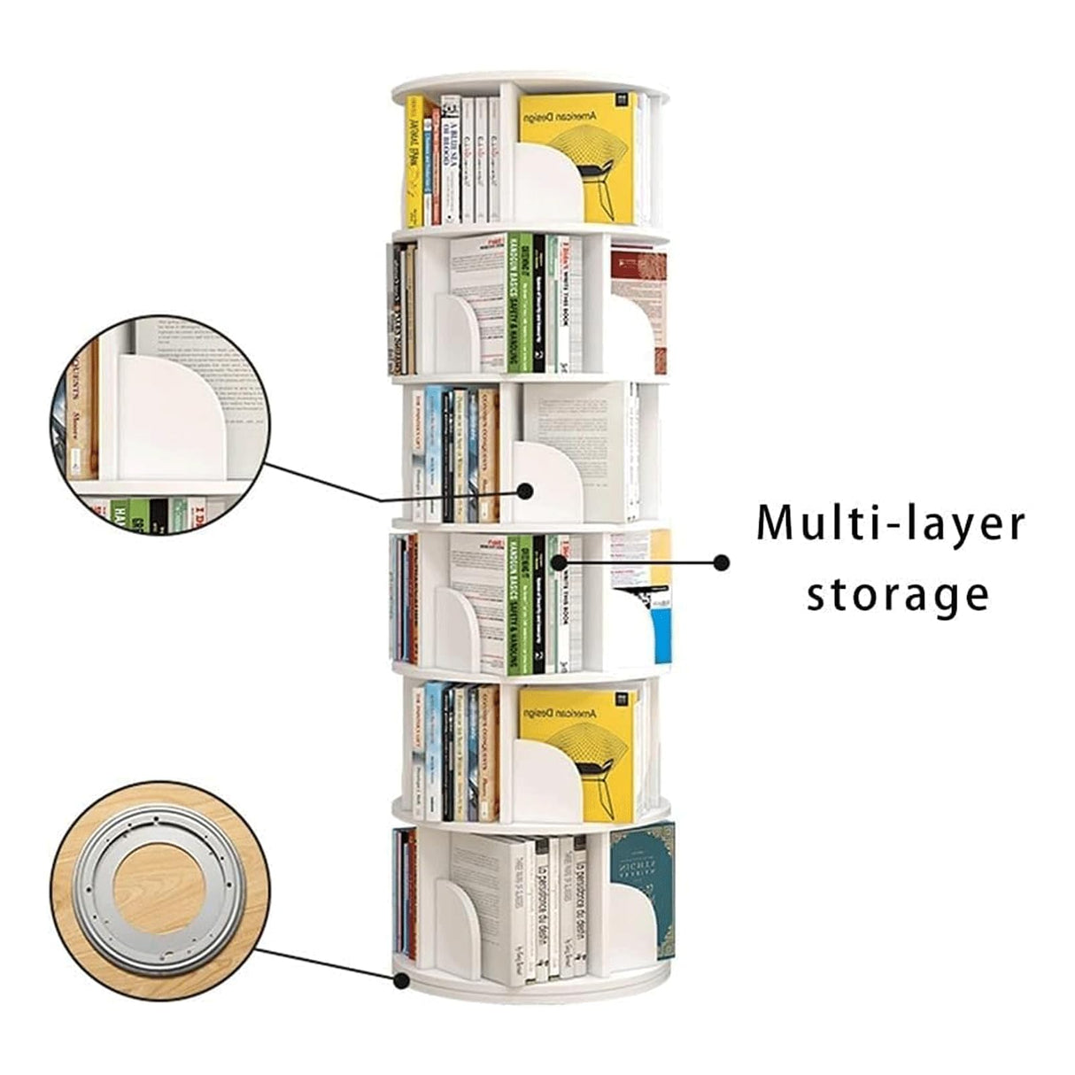 Bookshelf Vertical Bookshelf 360° Rotating Bookshelf 5 Layers Rack Bookcase Layered