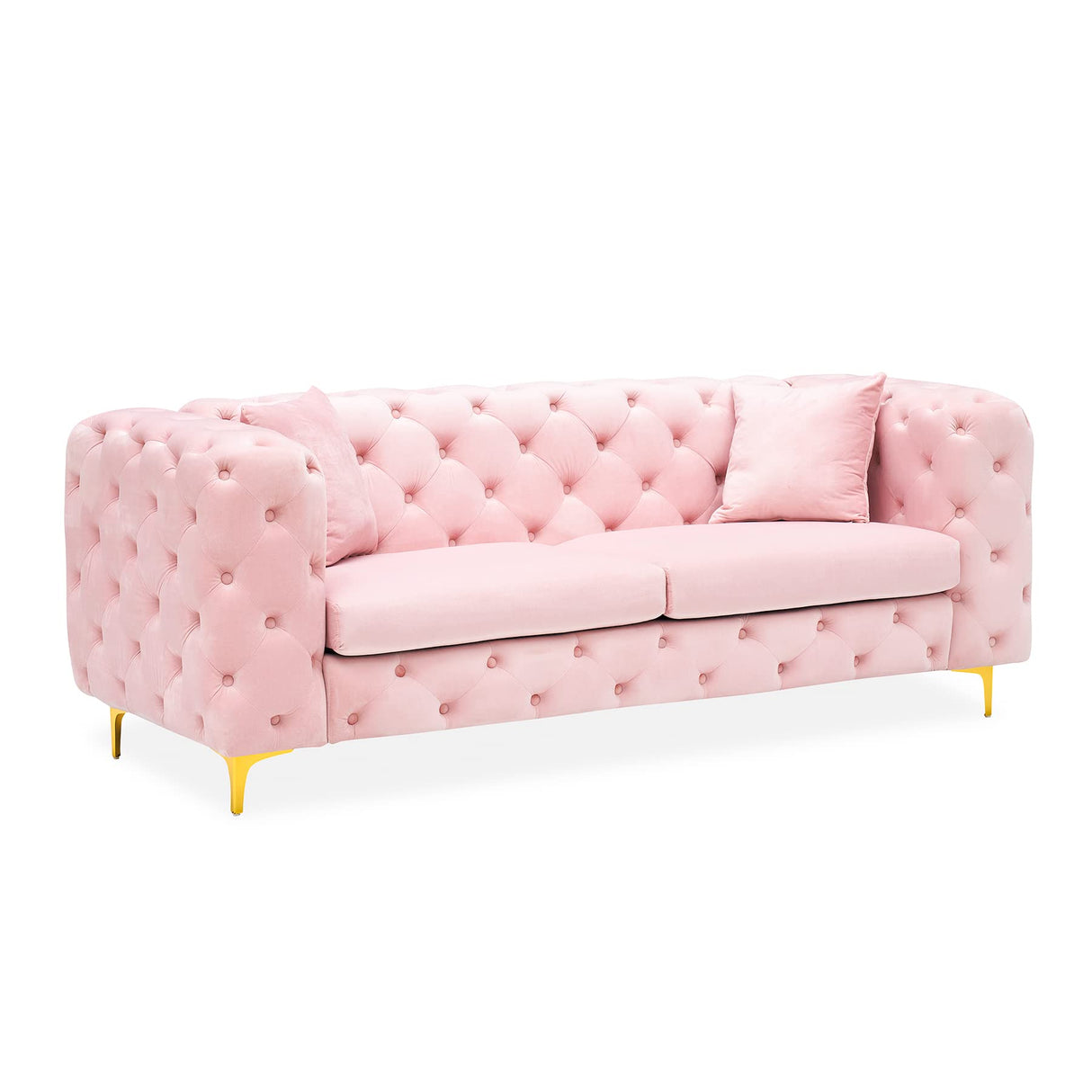 75 Inch Sofa Couch Modern Upholstered Couch Tufted Velvet Sofa High Arm and Metal