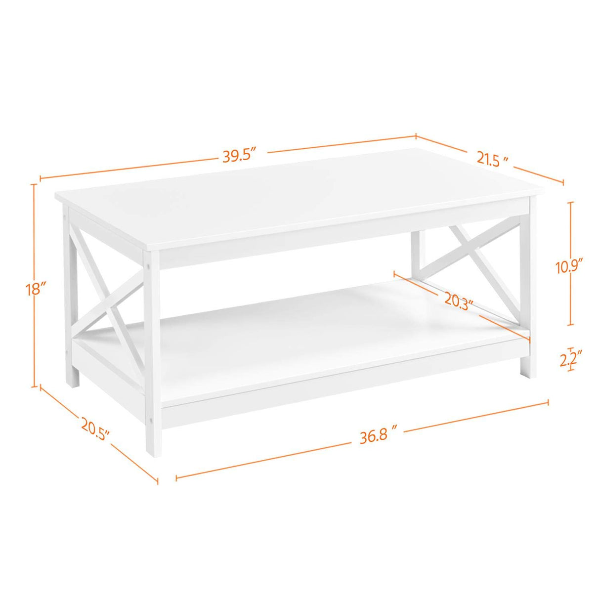 Simple X-Design Cocktail Coffee Table with Storage Shelf, Farmhouse 2-Tier Center Table