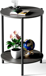 Round Coffee Table, 2-Tier 32.9" Circle Coffee Tables with Storage Wood Rustic