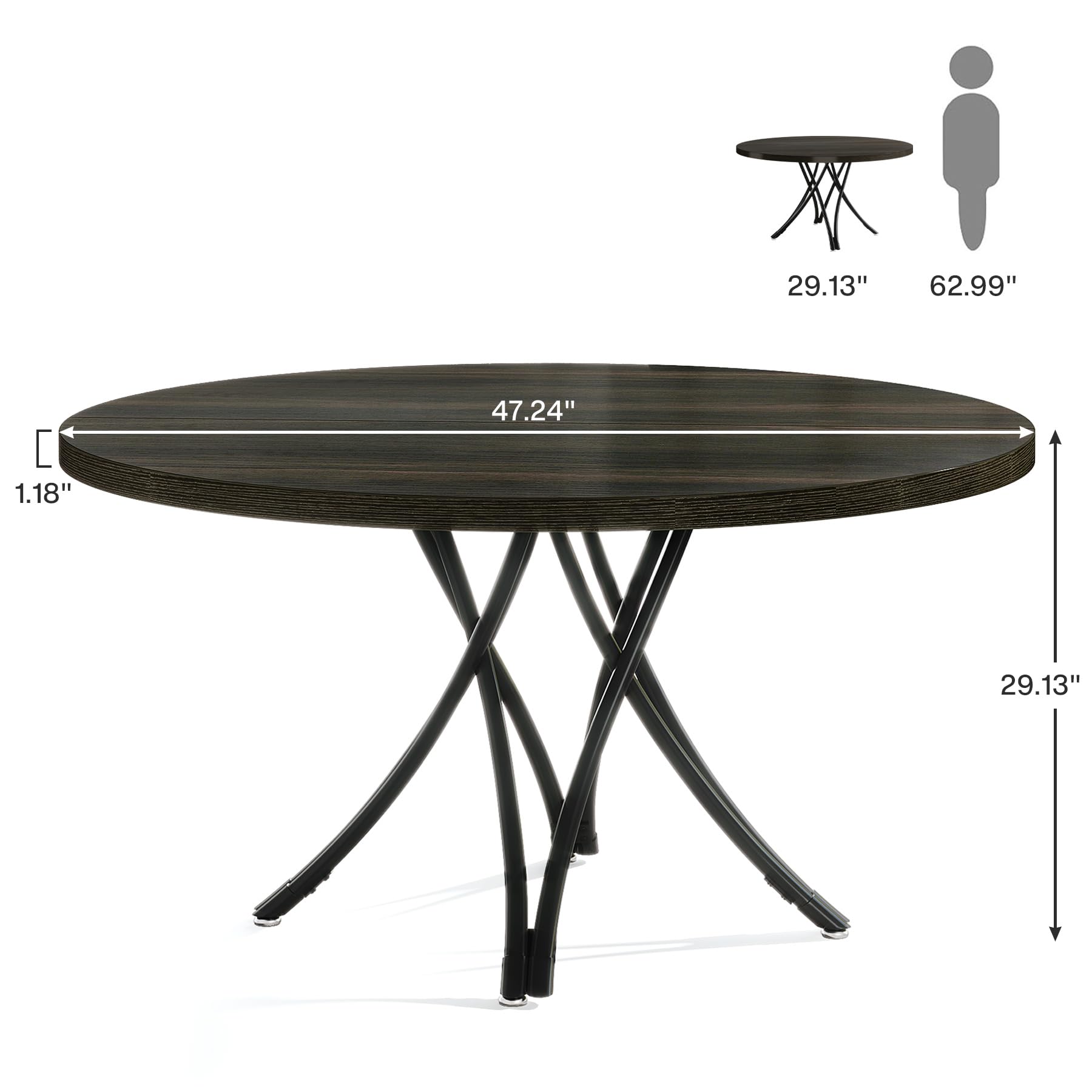 47" Round Conference Table, Modern Business Meeting Table for Office Conference Room