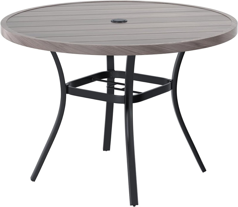 Round Patio Dining Table, 42 inch Metal Outdoor Dining Table with Umbrella Hole
