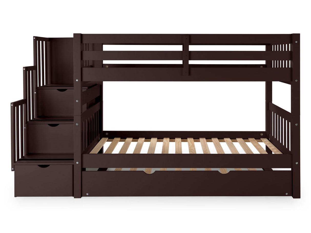 Bunk Beds Twin over Twin with 3 Drawers in the Steps and a Twin Trundle, Dark Cherry