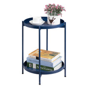 2-Tier Round Side Table, Outdoor Small Folding Accent Stand with Removable Tray