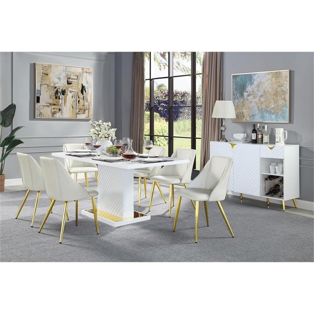 Gaines Wooden Rectangular Top Dining Table in White High Gloss