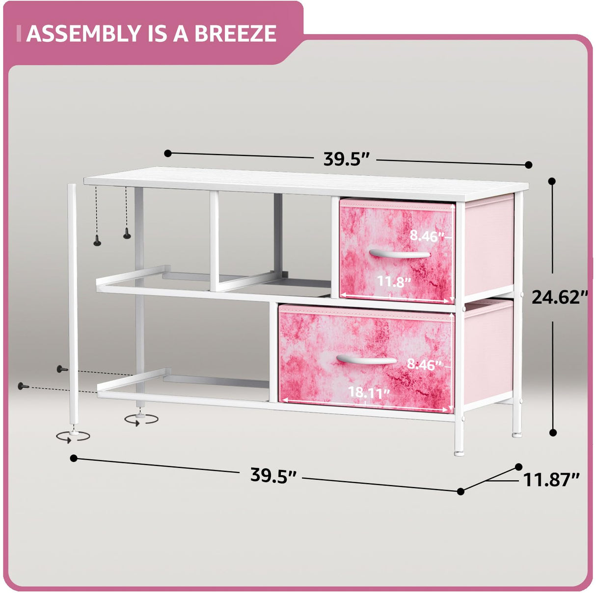 Kids Dresser with 5 Drawers - Storage Chest Organizer Unit with Steel Frame, Wood Top,