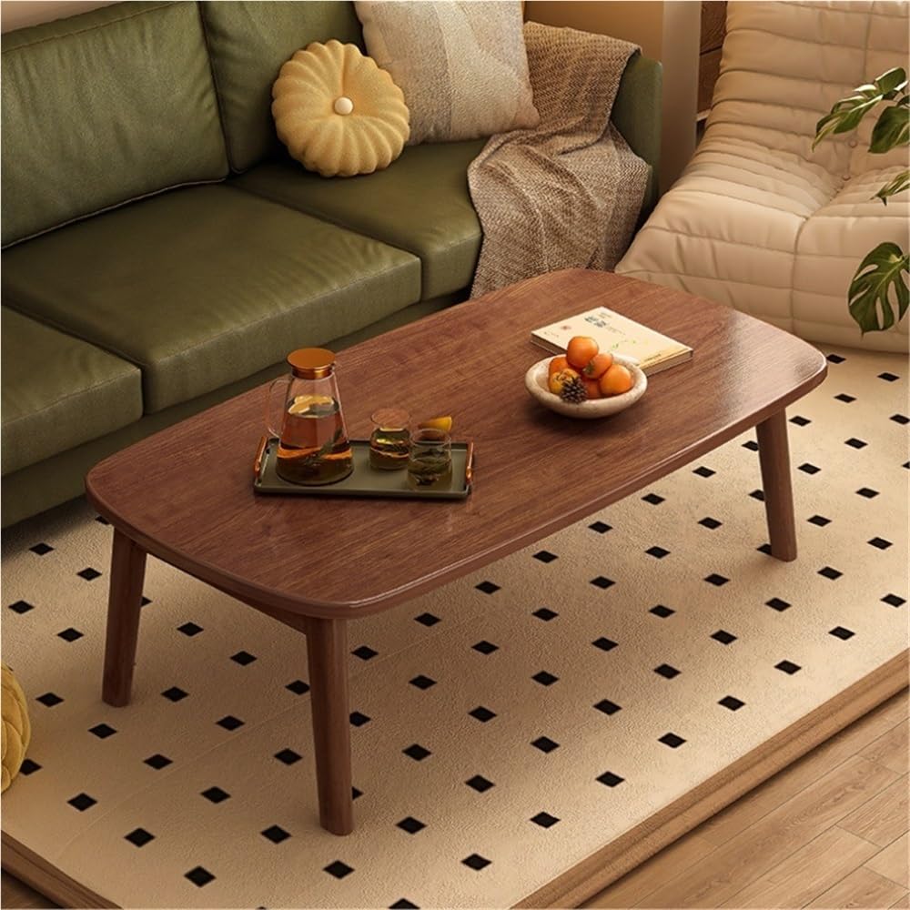 Floor Table with Folding Legs, Square Coffee Table, Modern Dining Table