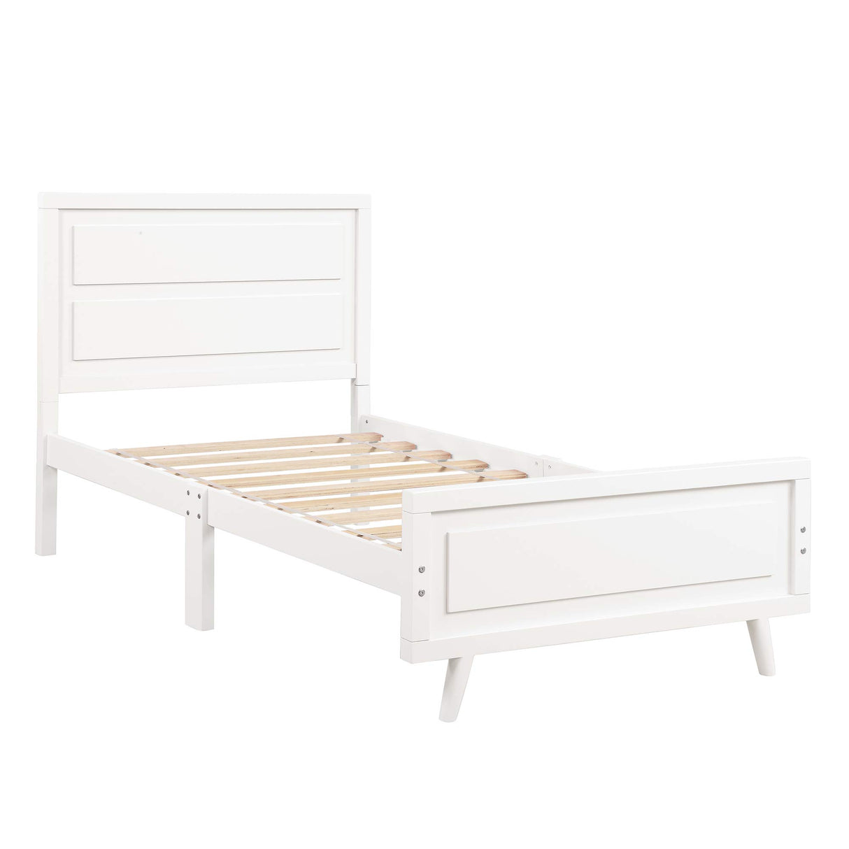 Twin for Girls, Hard Wood Platform Bed with Oxford Headboard Foot Board Wood Slats