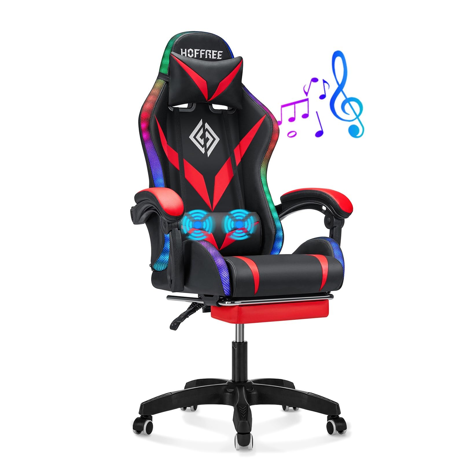 RGB Gaming Chair with Bluetooth Speakers, Massage & Footrest