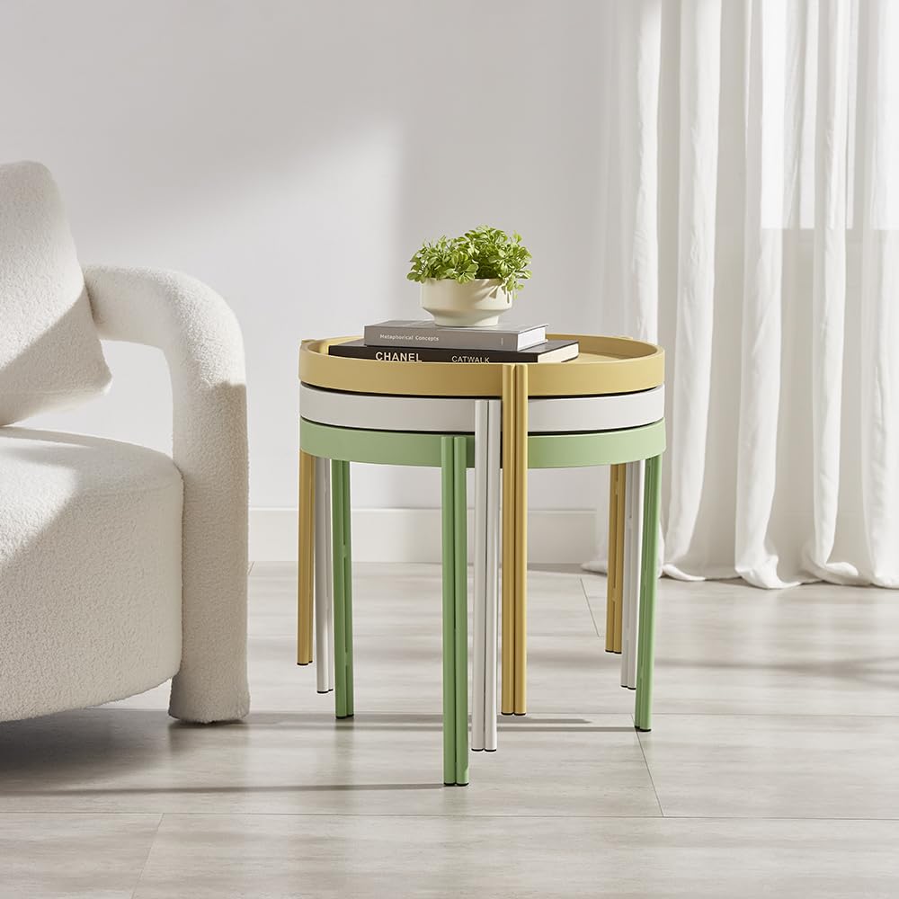 Nesting Plastic Coffee Table with Metal Legs, Stackable Coffee Table, Side Table