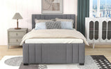 Platform Bed with Trundle, Modern Design and Tufted Linen, Grey