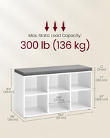 Shoe Bench, Shoe Storage Organizer with 6 Compartments and 3 Adjustable Shelves, Cushioned Seat, Compact and Narrow,