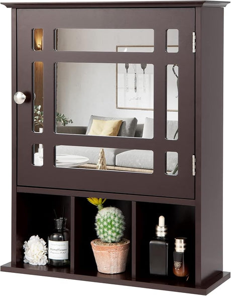 Bathroom Medicine Cabinet with Mirror, Wall Mounted Hanging Storage Organizer with Adjustable Shelf