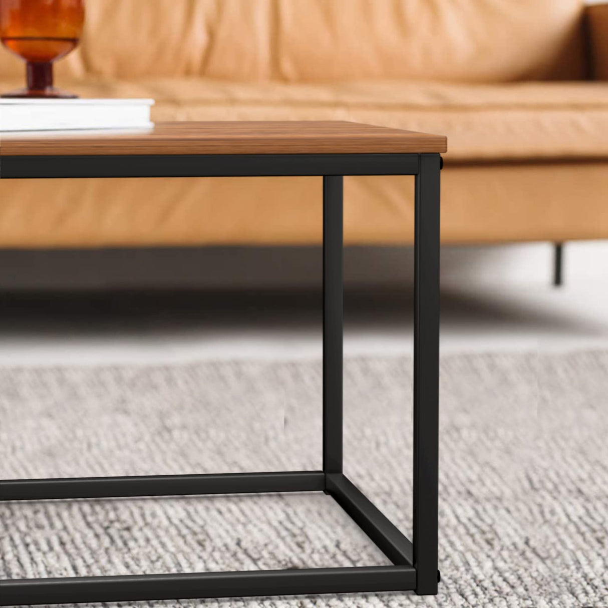 Coffee Table, Living Room Table, Coffee Table with Steel Frame and Shelves