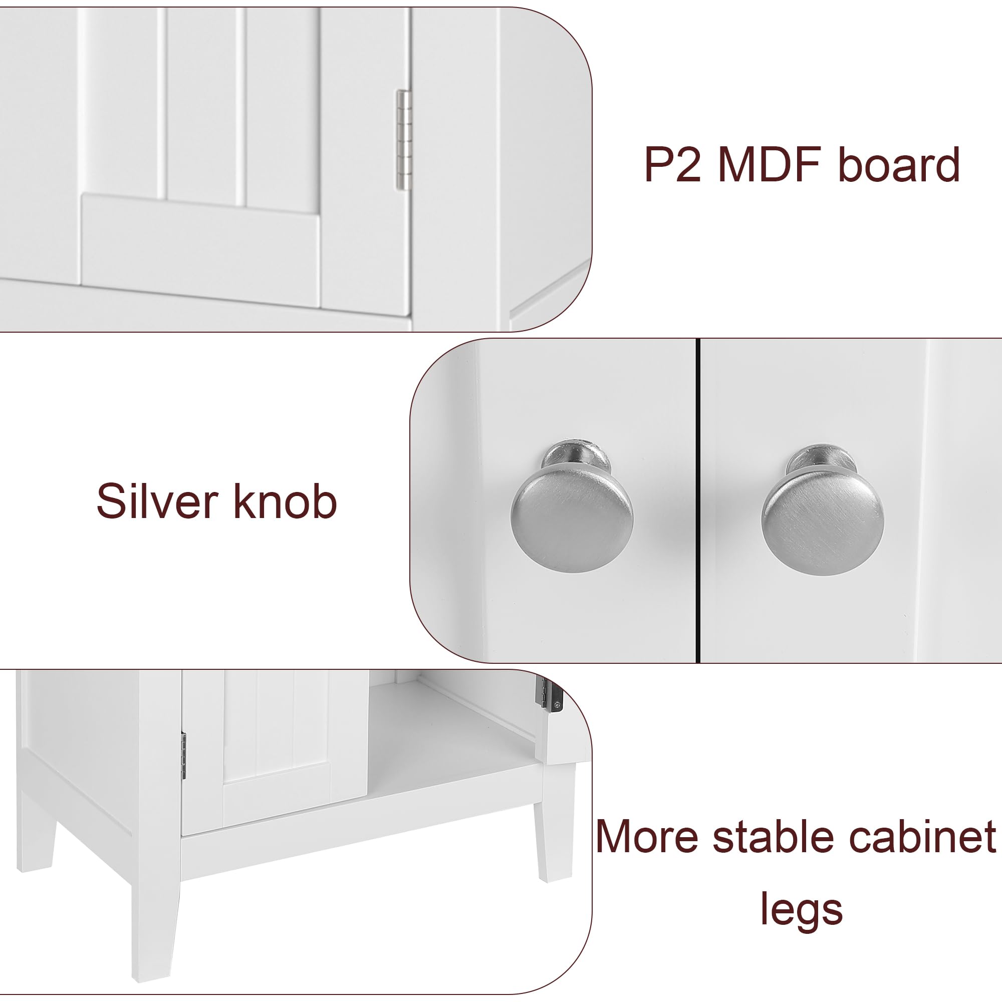 Bathroom Storage Cabinet, Free Standing Bathroom Cabinet with 2 Doors and Adjustbale