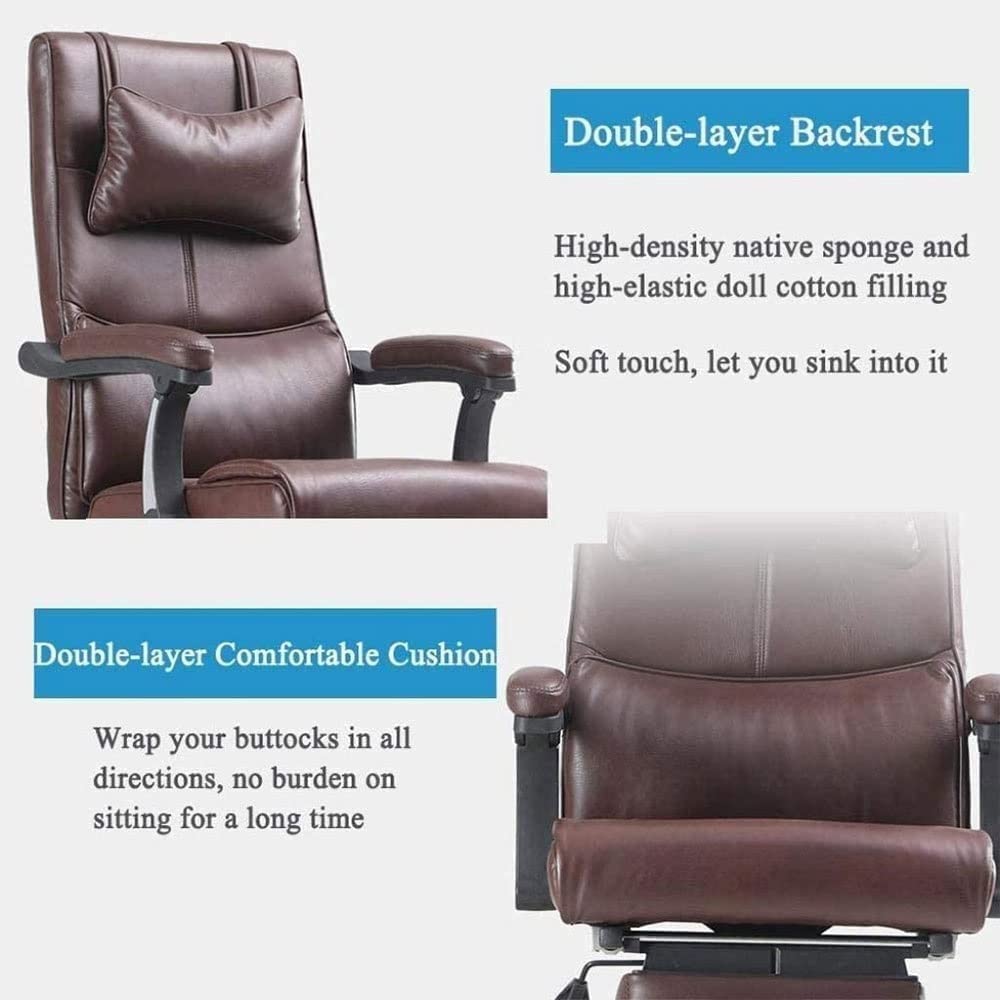 Office Chair Office Chair, Reclining Leather Computer Chair with Armrest, Comfy Reclining