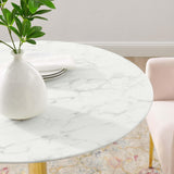 Verne Round Artificial Marble 35" Dining Table in Gold White