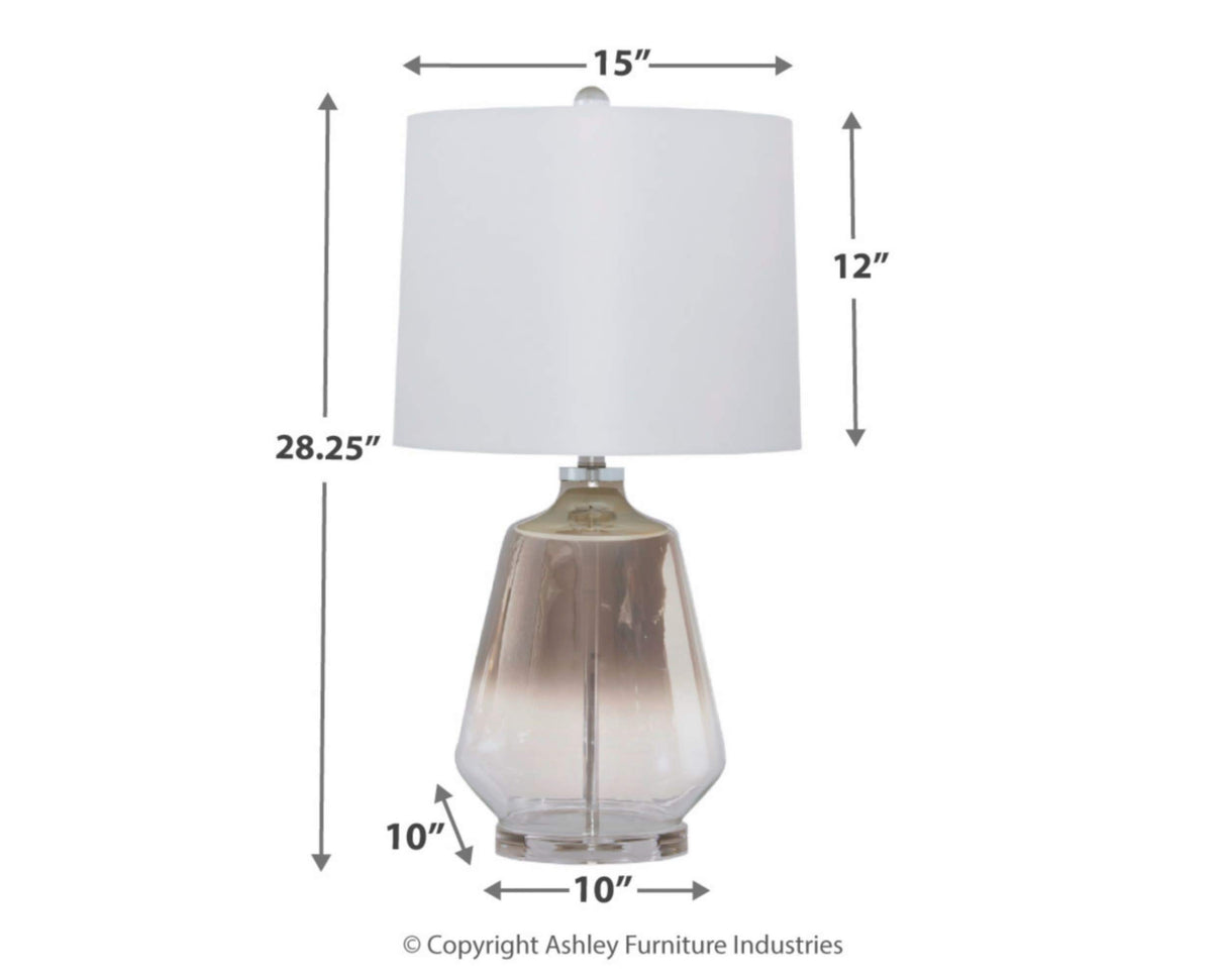 Signature Design by Ashley Jaslyn Ombre 28" Glass Table Lamp with White Shade, Silver Finish
