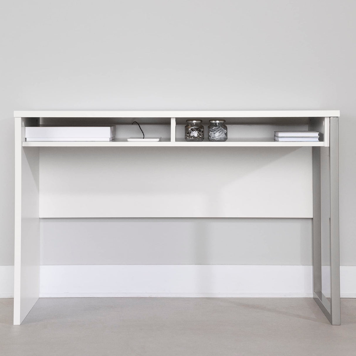 Sleek Metal Finish – Open Storage for Laptop and Tablet – Pure White - by South Shore
