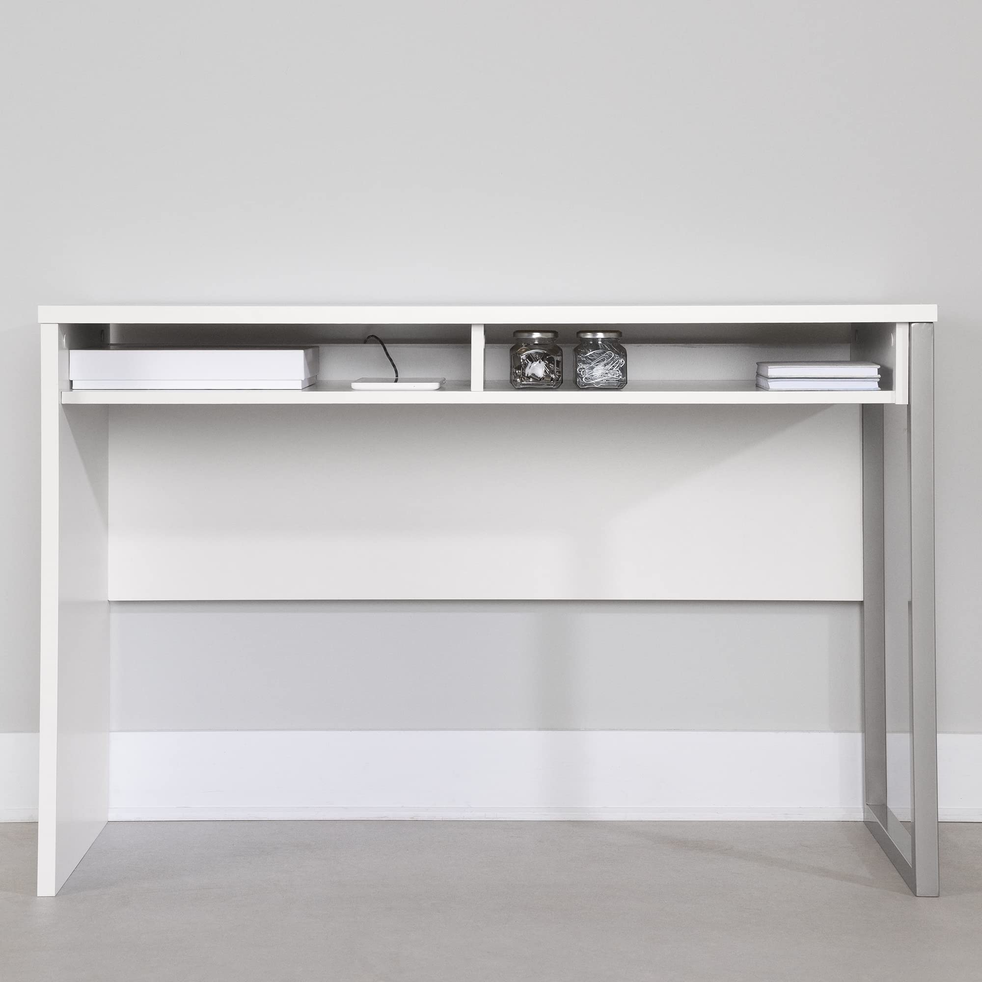 Sleek Metal Finish – Open Storage for Laptop and Tablet – Pure White - by South Shore