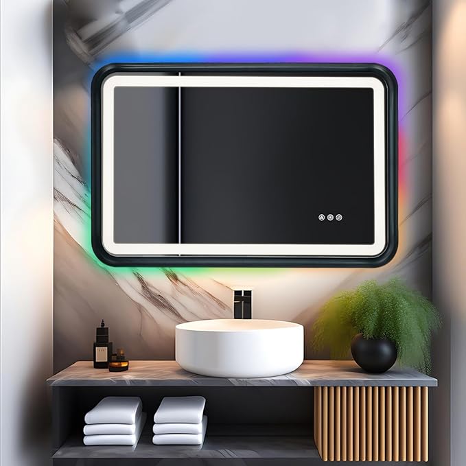 60 x 36 LED Bathroom Mirror RGB Backlit, Lighted Bathroom Mirror for Wall WRGB Backlit