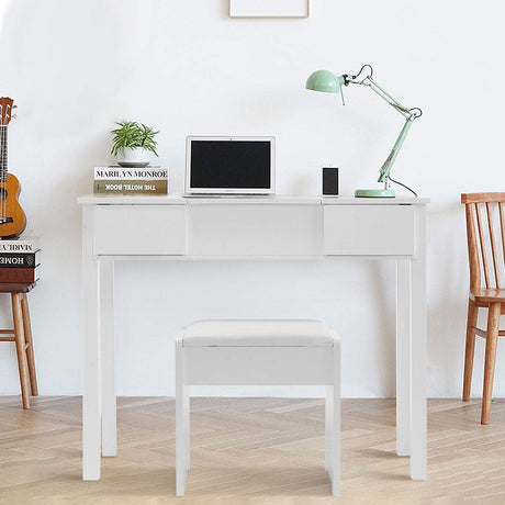 Vanity Set with Flip Top Mirror and Cushioned Stool, Makeup Dressing Table Writing Desk with 2 Drawers